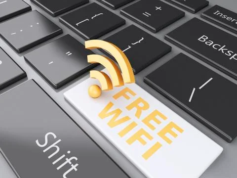 Free wifi button on computer keyboard. 3d illustration Stock Illustration
