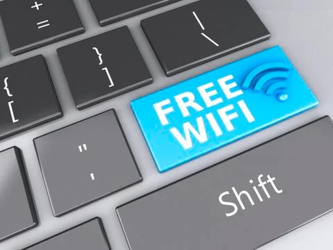 Free wifi button on computer keyboard. 3d illustration Stock Illustration