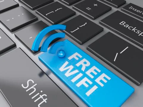 Free wifi button on computer keyboard. 3d illustration Stock Illustration
