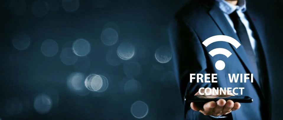 Free wifi connection on device screen Stock Photos