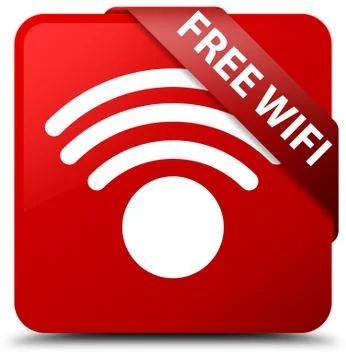 Free wifi red square button red ribbon in corner Stock Illustration