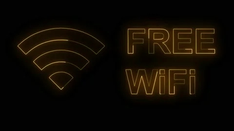 Free Wifi Wireless network connection neon sign on black background. Stock Footage 170034699