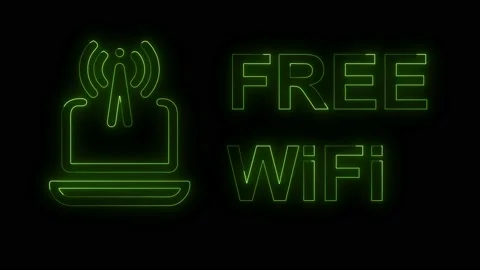 Free Wifi Wireless network connection neon sign on black background. Stock Footage 170034700