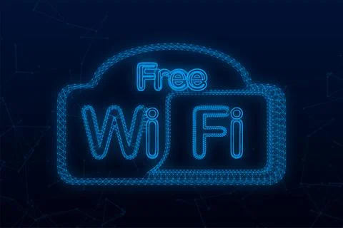 Free wifi zone plexus blue icon. Free wifi here sign concept. Neon icon. Vector Stock Illustration