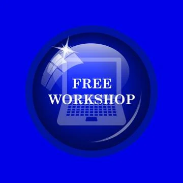 Free workshop icon. Internet button on blue background. . 스톡 일러스트