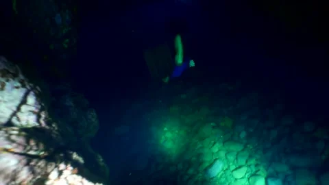Freediving underwater caves view in Gran Canaria Island Spain Stock Footage 130910236
