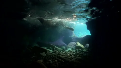 Freediving underwater caves view in Gran Canaria Island Spain Stock Footage 130910659