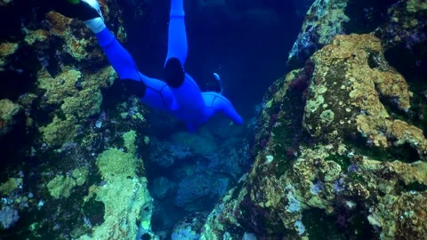 Freediving underwater caves view in Gran Canaria Island Spain Stock-Footage 130910702