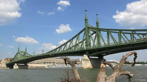 Freedom bridge - Budapest low angle shot Stock Footage 61073824