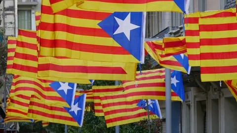 Freedom for Catalonia Independence Flagstaff Stock Footage