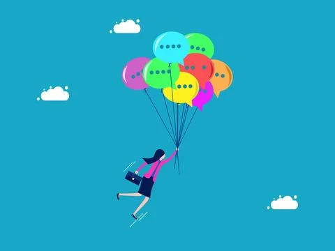 Freedom of information and the search for knowledge. Businesswoman flying wit Stock Illustration