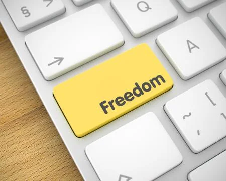 Freedom - Message on Yellow Keyboard Button. 3D. Stock Illustration
