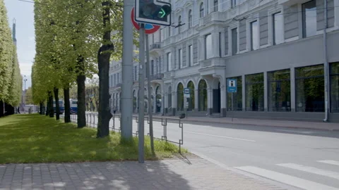 Freedom Monument in Riga and empty shops along the central street. Stock Footage 309554408