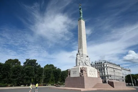 The Freedom Monument in Riga Stock Photos