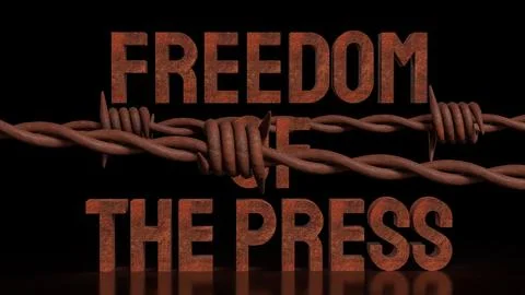 Freedom of the Press Restricted by Barbed Wire Concept 3d render. Stock Illustration
