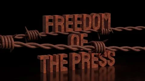 Freedom of the Press Restricted by Barbed Wire Concept 3d render. Stock Illustration