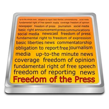 Freedom of the Press wordcloud button - 3D illustration Stock Illustration