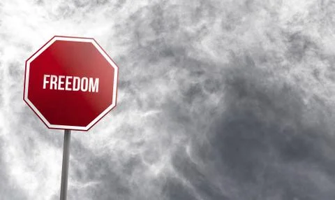 Freedom - red sign with clouds in background Ilustración de archivo