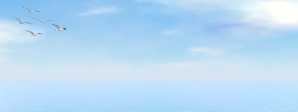 Freedom of seagulls - 3D render Stock Illustration