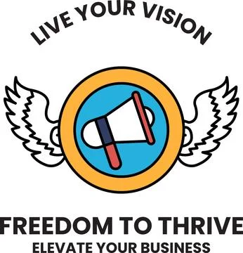 Freedom to Thrive is shown with a megaphone and wings Stock Illustration