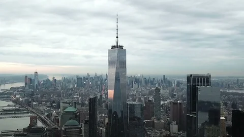 Freedom Tower aerial moving forward in Manhattan New York City NYC 1080 HD 動画素材 85877042
