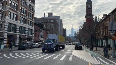 Freedom tower from street intersection, New York City - 4K Prores 422 Stock Footage 231948497