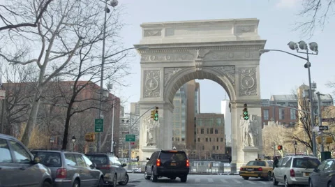 Freedom Tower Washington Square Park arch driving 4K Manhattan NYC 스톡 동영상 47198099