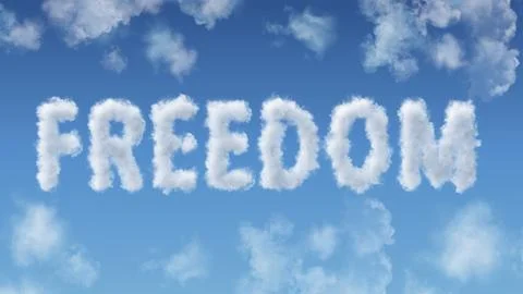 Freedom Typography Made of Clouds in a Blue Sky Ilustración de archivo