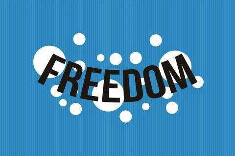 Freedom typography text vector design on blue background Stock Illustration
