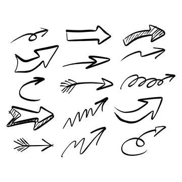 Freehand arrow set vector illustration sketch hand drawn with black lines iso Stock Illustration
