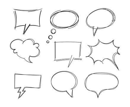 Freehand drawing bubble speech items Illustrazione stock