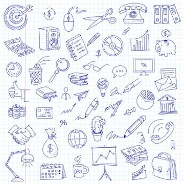 Freehand drawing office on a sheet of exercise book Stock Illustration