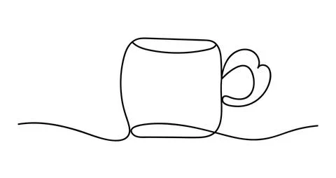 Freehand drawing with one continuous line of Mug with Heart-shaped handle. Mo Illustration