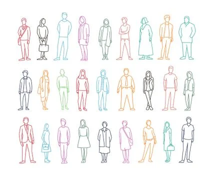 Freehand drawing set many different ordinary people. Adult male and female Stock Illustration