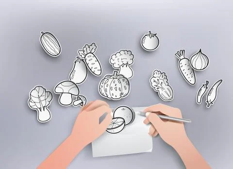 Freehand drawing vegetables. Stock Illustration