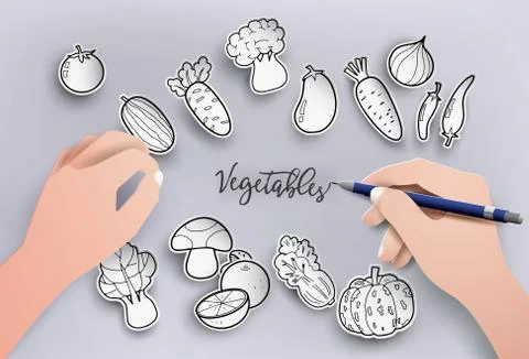 Freehand drawing vegetables. Stock Illustration