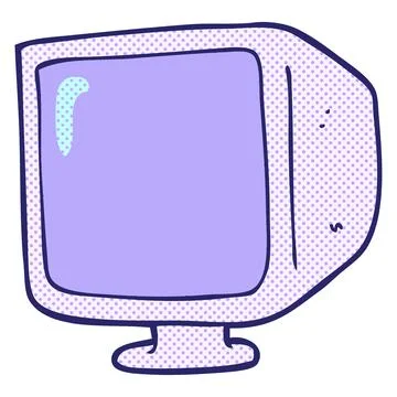 Freehand drawn cartoon old computer monitor in bright neon color Stock Illustration