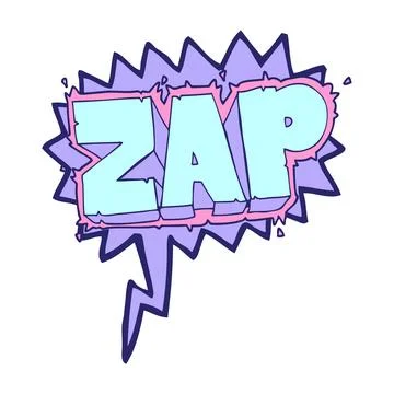 Freehand drawn speech bubble cartoon zap symbol in bright neon color Stock Illustration