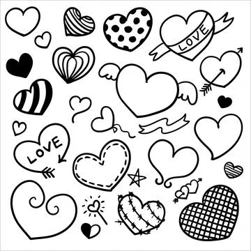 Freehand Handdrawn Valentines Day Elements Doodle. Premium Vector Stock Illustration