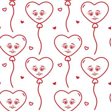 Freehand Heart shape balloons on string and decorative hearts Seamless Pattern Illustrazione stock
