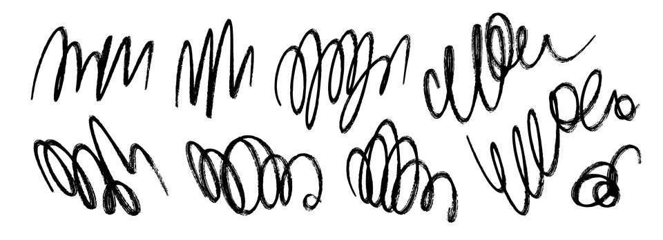 Freehand pen scribble set. Hand drawn rough pencil scrawl collection. Grunge Stock Illustration
