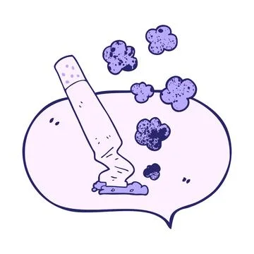Freehand speech bubble textured cartoon cigarette in bright neon color Stock Illustration