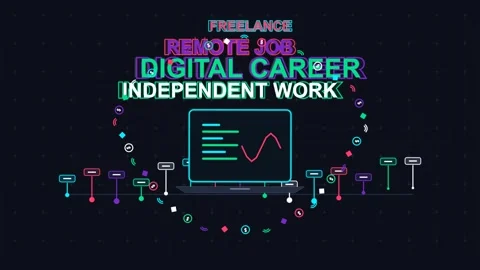 Freelance and remote work digital concept animation with laptop and data di.. Video stock 347147288