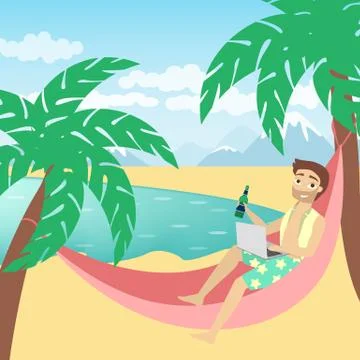 Freelance on the beach. Stock Illustration