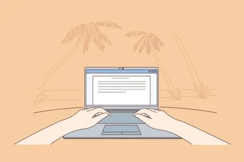 Freelance, coding, communication, remote work, tropic, business concept Illustrazione stock
