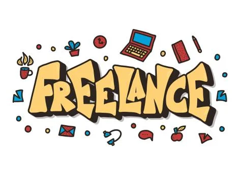 Freelance concept with job design elements. Vector stylized typography. Stock Illustration