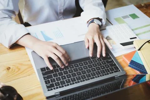 Freelance concept,female using computers to design work as ordered by customers Stock Photos