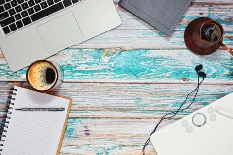 Freelance designer or illustrator working place Stock Photos