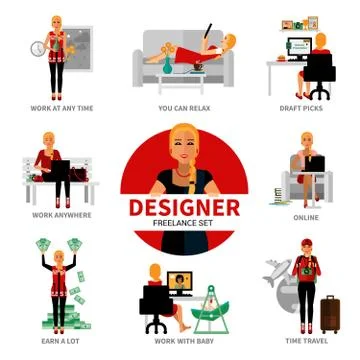 Freelance Designer Set Illustrazione stock