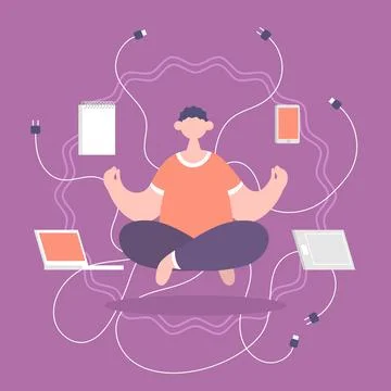 Freelance developer does several things at once time. 스톡 일러스트